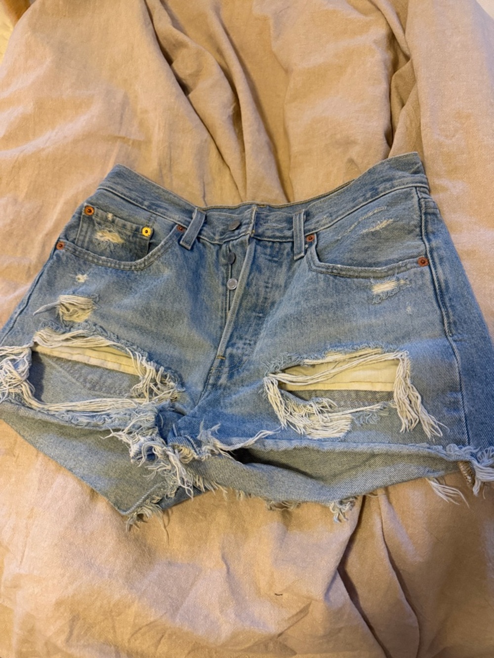 Levi’s 501 Distressed High-Rise Denim Shorts - Light Blue
